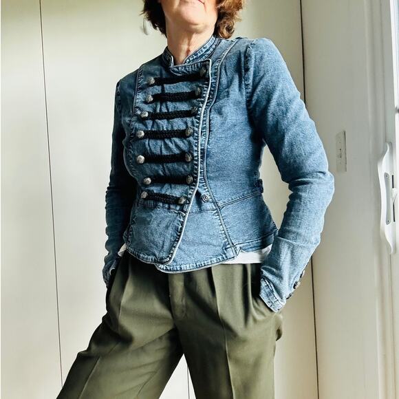 Y2K Military Jean Jacket Size MediumStructured Denim Utility Style - Picture 2 of 10